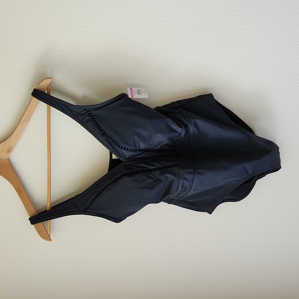 Sculpting Black One-Piece Swimsuit with Supportive V-Neck